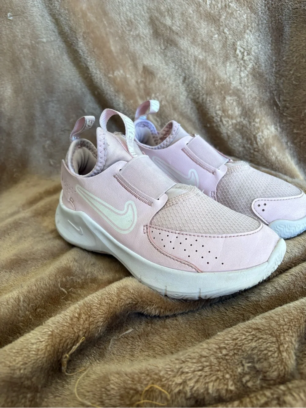 Nike Girls' Light Pink Slip-On Athletic Sneakers with White Swoosh